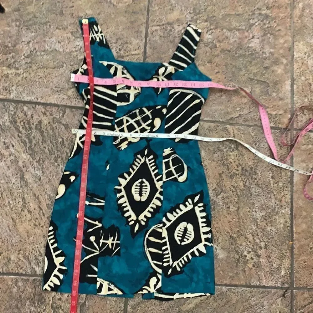 All That Jazz 5/6 Teal Black Fish Tropical Square Neck Sleeveless Mini Summer